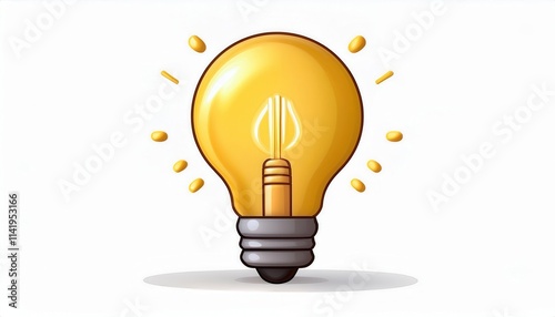 Bright Yellow Light Bulb Icon with Glowing Rays for Ideas, Innovation, Creativity, Brainstorming Concepts, Energy Solutions, Inspiration in Marketing, Business, Technology, and Design Projects