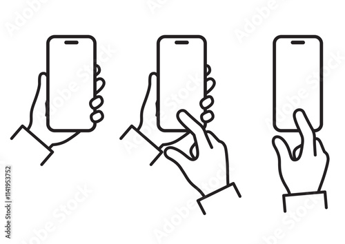 スマホを操作する手のイラストセット02　アイコン　線画