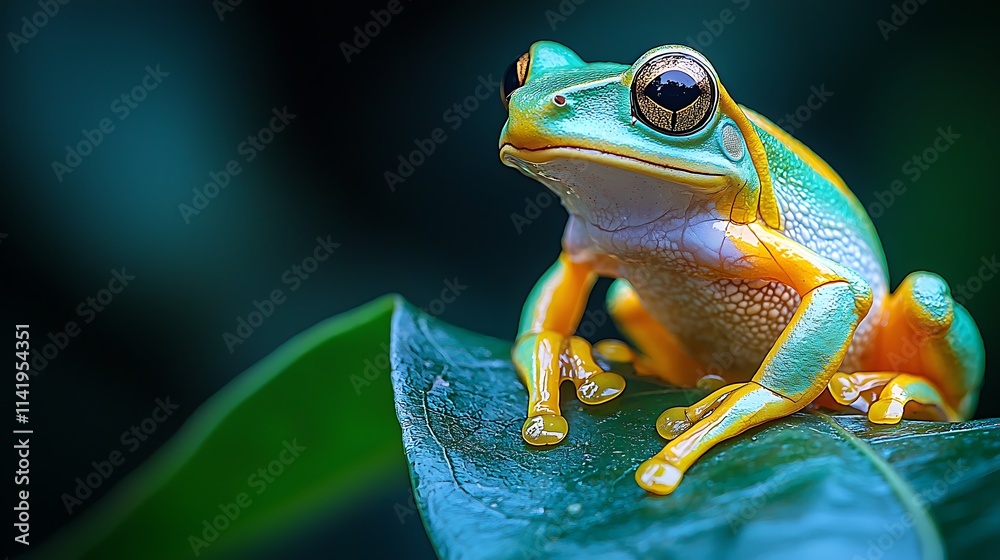 Vibrant Green And Gold Frog Perched On Leaf Vibrant Green And Gold Frog Perched On Leaf