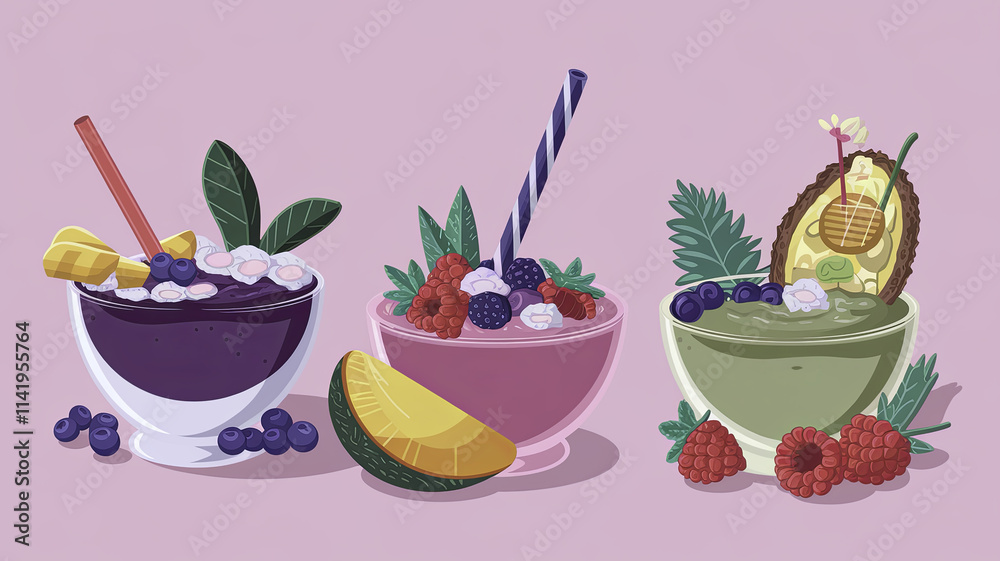 Smoothie Bowl Collection: Acai, Mango Coconut, Berry Bliss, Green Power, and Tropical Paradise Smoothie Bowl Collection: Acai, Mango Coconut, Berry Bliss, Green Power, and Tropical Paradise