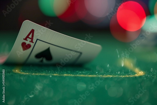 Poker Night: A Close-Up of the Ace of Spades on a Green Felt Table