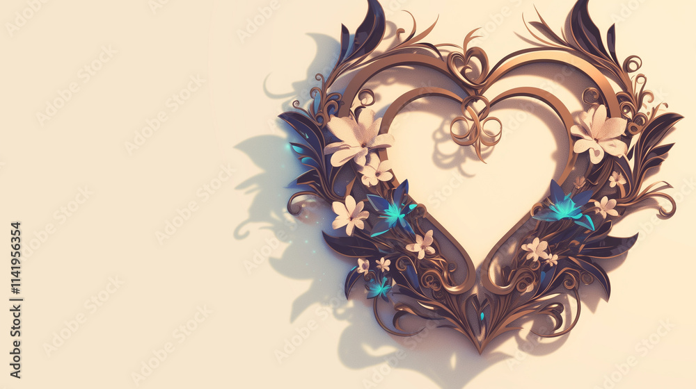 Ornate Floral Heart Design with Blue Accents Ornate Floral Heart Design with Blue Accents