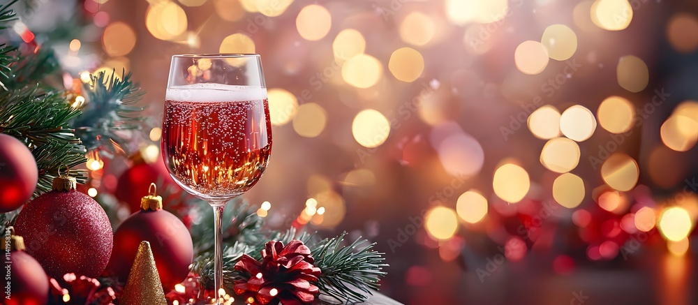 Christmas and New Year holidays background concept made from champagne glass with golden glitter on red background Christmas and New Year holidays background concept made from champagne glass with golden glitter on red background