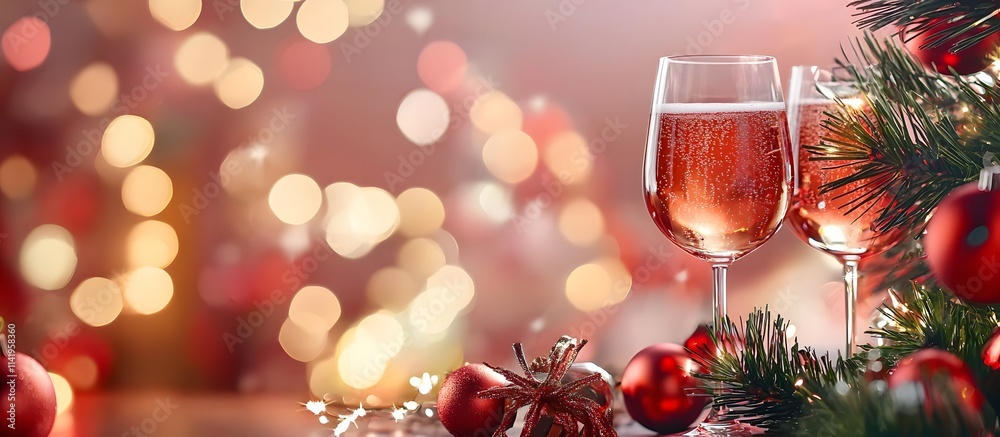 Christmas and New Year holidays background concept made from champagne glass with golden glitter on red background Christmas and New Year holidays background concept made from champagne glass with golden glitter on red background