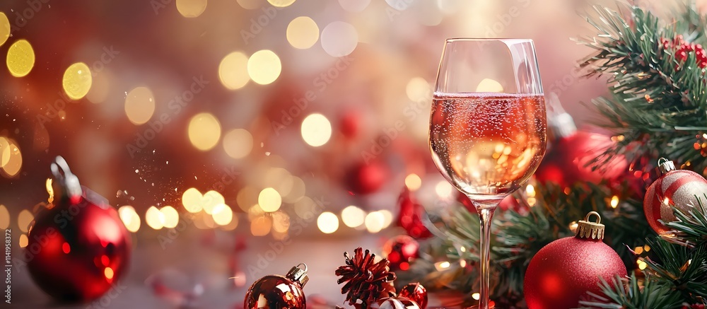 Christmas and New Year holidays background concept made from champagne glass with golden glitter on red background Christmas and New Year holidays background concept made from champagne glass with golden glitter on red background