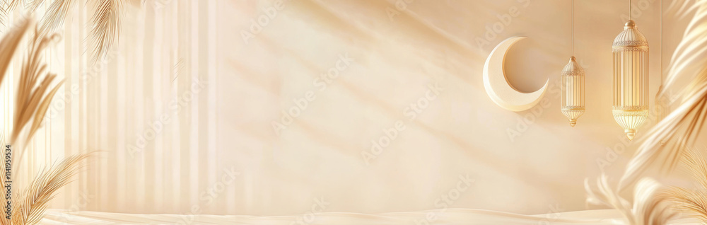 Fototapeta premium ramadan decoration with ramadan islamic ornament for social media,banner, copy space background.