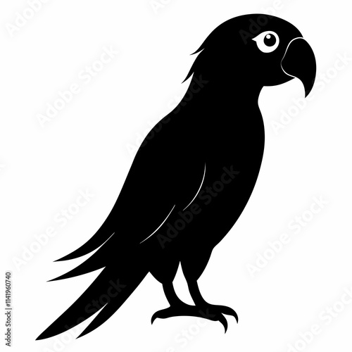 Vector Parrot perched silhouette black side view on white background 