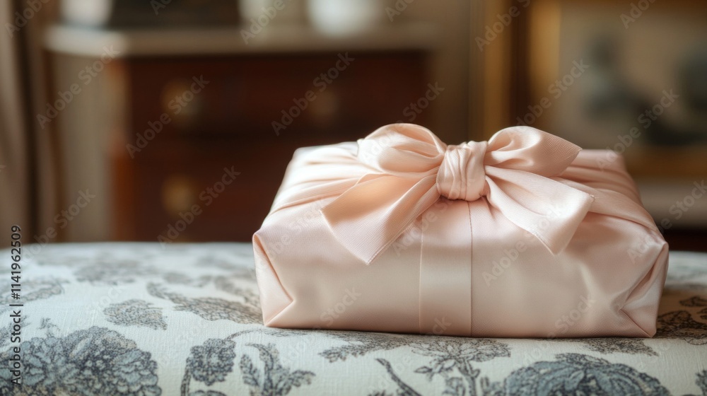 Elegant Pink Gift Wrapped In Silk Fabric