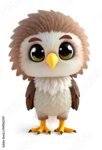 3D Chibi Eagle Flashcards Clipart. Suitable for animal flashcard, alphabet flashcards, Montessori Flashcards. Isolated on white background