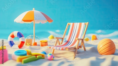 Wallpaper Mural A beach chair and sun umbrella surrounded by colorful beach toys, perfect for a family day out. Torontodigital.ca