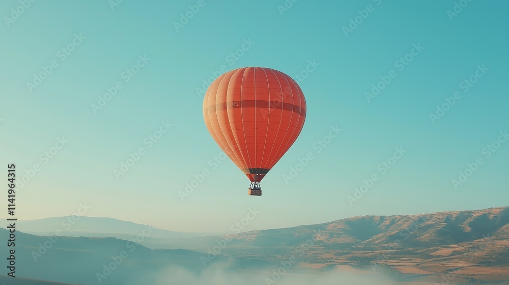 Fototapeta premium soaring hot air balloon in a clear blue sky, representing freedom, elevation, and achieving goals in a limitless horizon