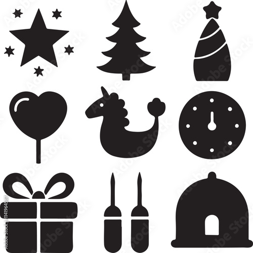 Christmas icon set with festive symbols and decorations