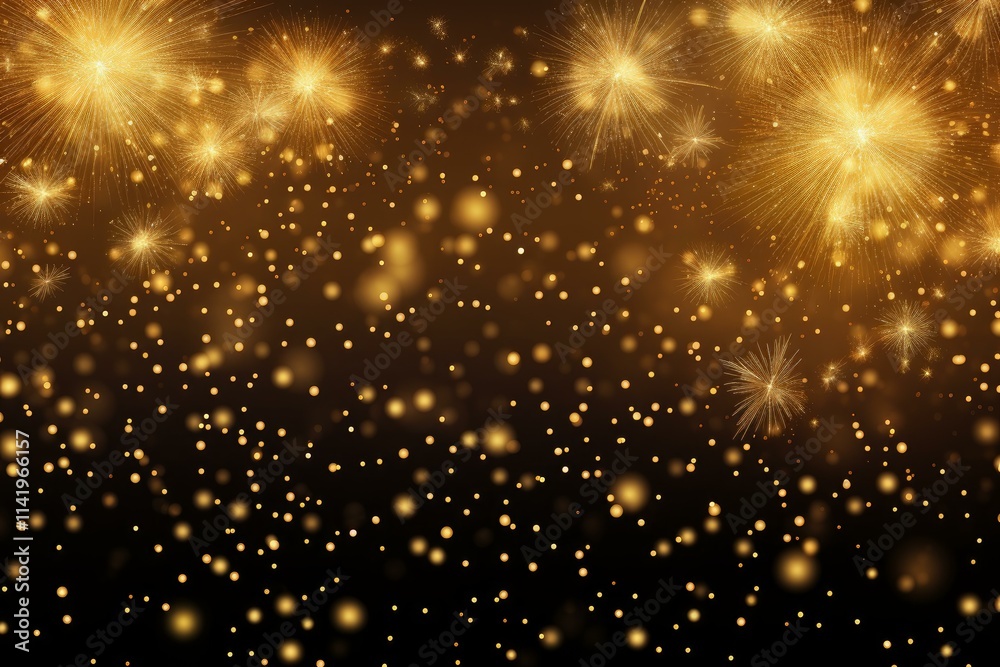 Festive golden fireworks exploding with sparkling bokeh effect on a dark background, creating a celebratory atmosphere Festive golden fireworks exploding with sparkling bokeh effect on a dark background, creating a celebratory atmosphere