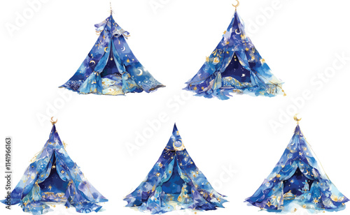 fairy night tent watercolor clipart