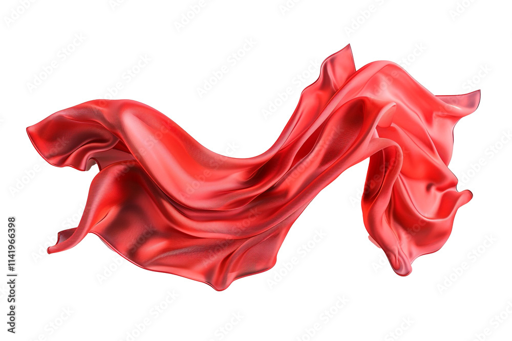 Red Silk Fabric Waving Satin Cloth on Transparent Background Red Silk Fabric Waving Satin Cloth on Transparent Background