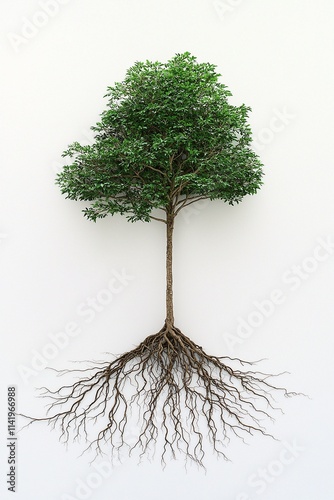 Rootbound tree, intricate root system sprawling in confined space photo