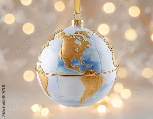 Christmas Globe Ornament with Snowflakes and Golden Ribbon photo