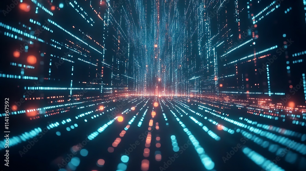 Digital Data Stream: A Glowing 3D Render of a Futuristic Cityscape. AI Generated Digital Data Stream: A Glowing 3D Render of a Futuristic Cityscape. AI Generated