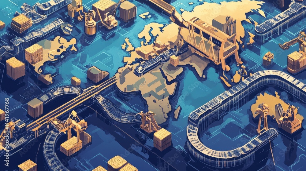 Obraz premium Global Cargo Transportation System Network Illustration