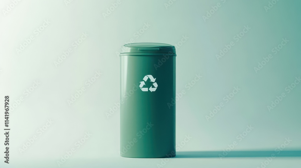 Green Recycling Can Against Soft Background Green Recycling Can Against Soft Background