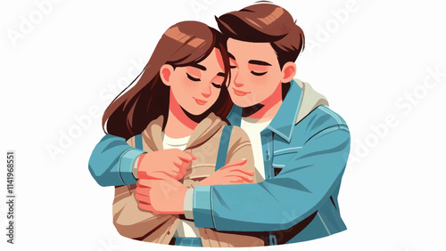 A couple hugging each other in casual clothes, in an atmosphere full of love on Valentine's Day