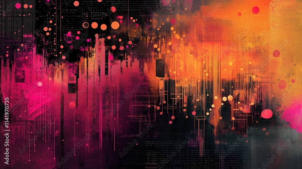 Fototapeta premium Abstract digital matrix in dark hues, with cascading data points and algorithmic patterns illustrating the complexity of big data