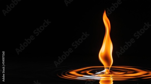 A vibrant orange flame dances above a tranquil water surface, creating ripples against a dark background, evoking a sense of warmth and contrast.