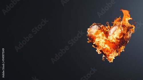 A fiery heart shape glows against a dark background, symbolizing passion, love, and intensity.