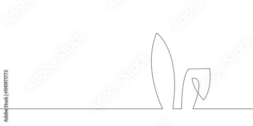 Continuous one line drawing of Easter Bunny ears. Cute rabbit silhouette with ears in simple linear style for spring design greeting card and web banner.