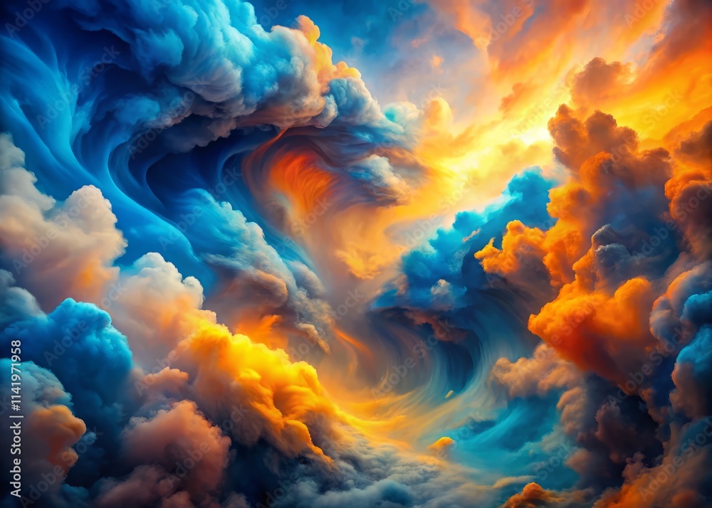 Obraz premium Abstract Blue Orange Fantastic Clouds Fractal Background 3D Render Action Shot Digital Art
