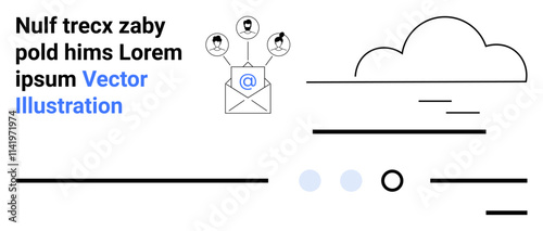 Envelope icon with an email symbol, connected to three profiles, cloud, lines, and dots. Ideal for tech, communication, connectivity, email services, cloud storage, networking, digital marketing