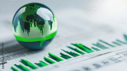 globe on financial newspaper with stock market data