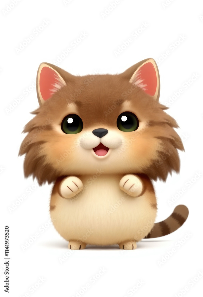 Fototapeta premium 3D Chibi Iriomote Cat Flashcards Clipart. Suitable for animal flashcard, alphabet flashcards, Montessori Flashcards. Isolated on white background