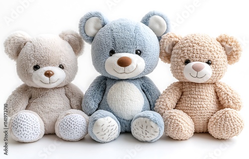 Three adorable teddy bears sitting together photo