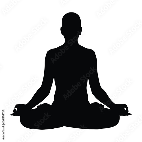 A person meditating in a lotus position vector silhouette illustration isolated on a white background