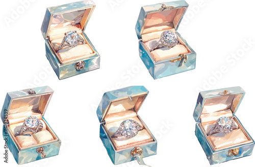 engagement ring in box watercolor clipart