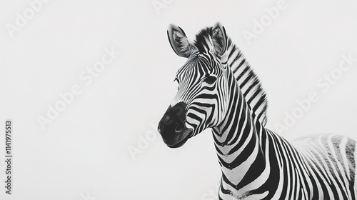 beautiful zebra with striking black and white stripes isolated on white background