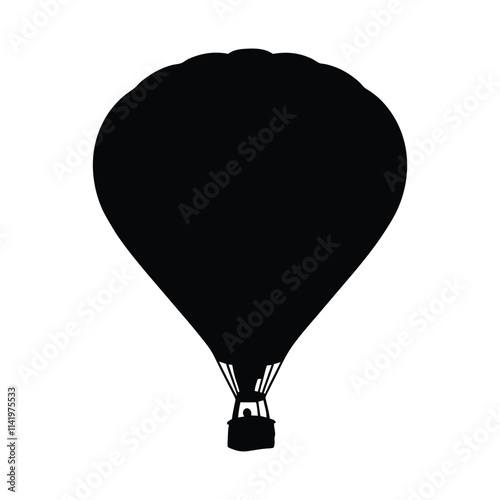 Hot air balloon floating in the sky vector silhouette illustration isolated on a white background