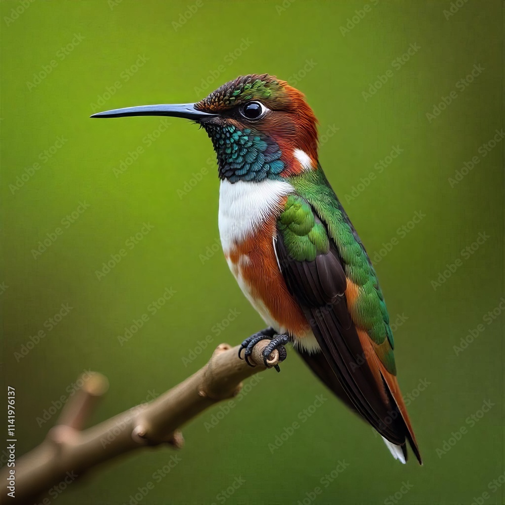 Fototapeta premium Close-up of a vibrant hummingbird perched on a branch.