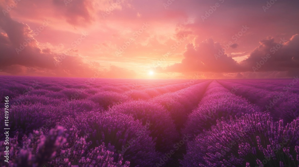 Lavender Field Sunset A Serene Summer Landscape Lavender Field Sunset A Serene Summer Landscape