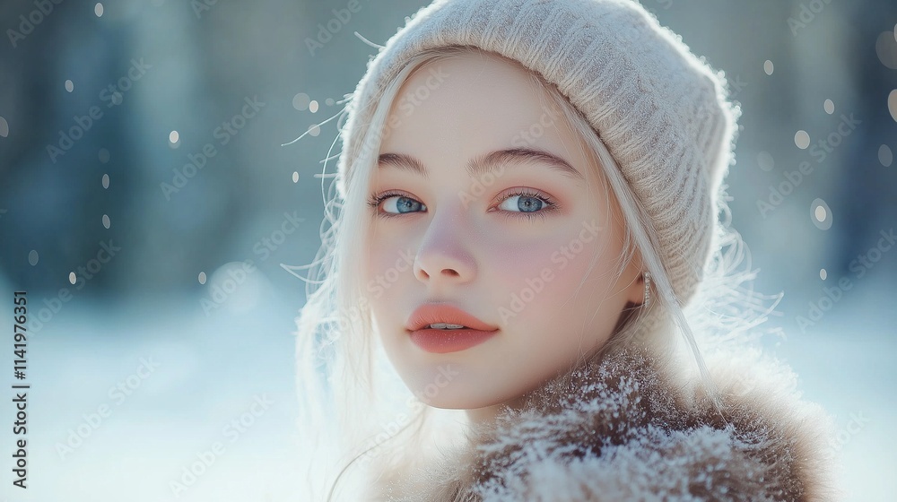 Beautiful winter portrait of young woman in the winter