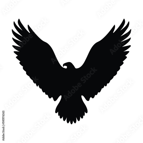 Soaring eagle with wings wide open black silhouette isolated on a white background photo