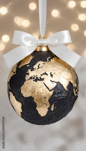 Christmas Globe Ornament with Snowflakes and Golden Ribbon photo