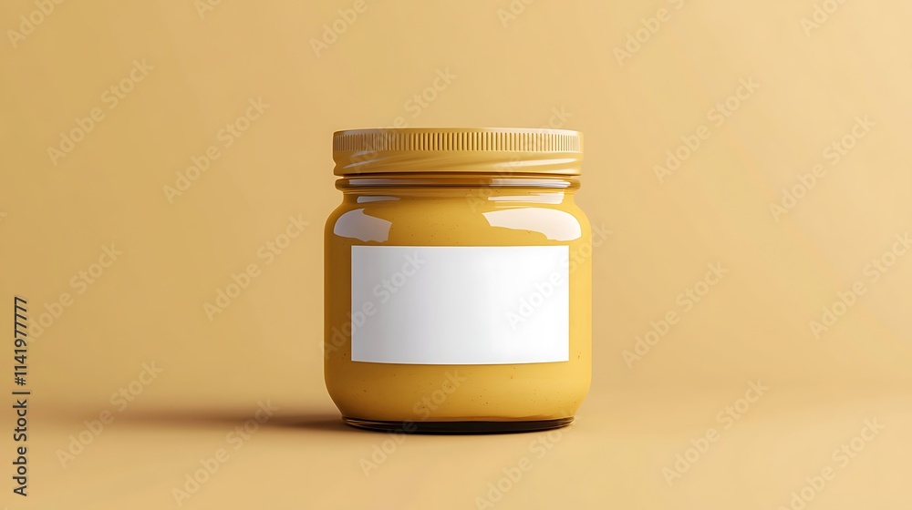 Amber Glass Jar with Blank Label: A 3D Rendered Product Mockup. AI Generated Amber Glass Jar with Blank Label: A 3D Rendered Product Mockup. AI Generated
