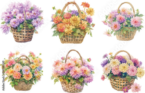 dahlia basket watercolor clipart