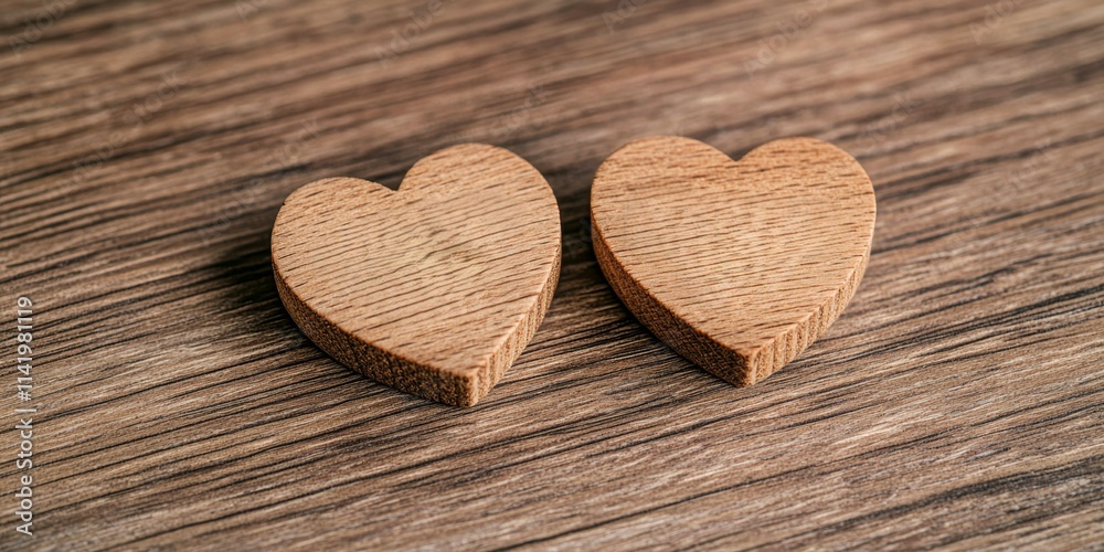 Two wooden heart shapes resting on a wooden surface, symbolizing love and connection. Two wooden heart shapes resting on a wooden surface, symbolizing love and connection.