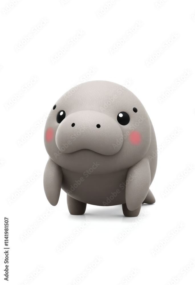 3D Chibi Manatee Flashcards Clipart. Suitable for animal flashcard, alphabet flashcards, Montessori Flashcards. Isolated on white background 3D Chibi Manatee Flashcards Clipart. Suitable for animal flashcard, alphabet flashcards, Montessori Flashcards. Isolated on white background
