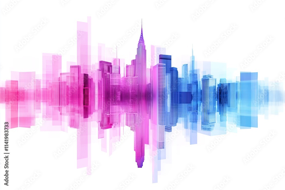A modern illustration of a city skyline in abstract pastel hues. A modern illustration of a city skyline in abstract pastel hues.