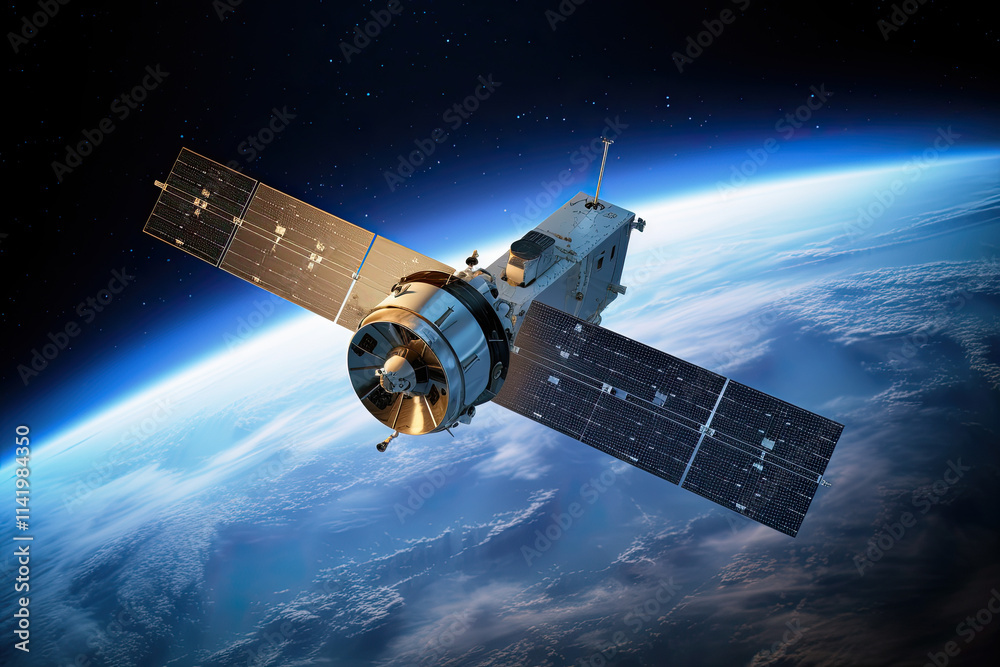 Satellite Orbiting the Earth - High-Tech Space Exploration and Global Connectivity