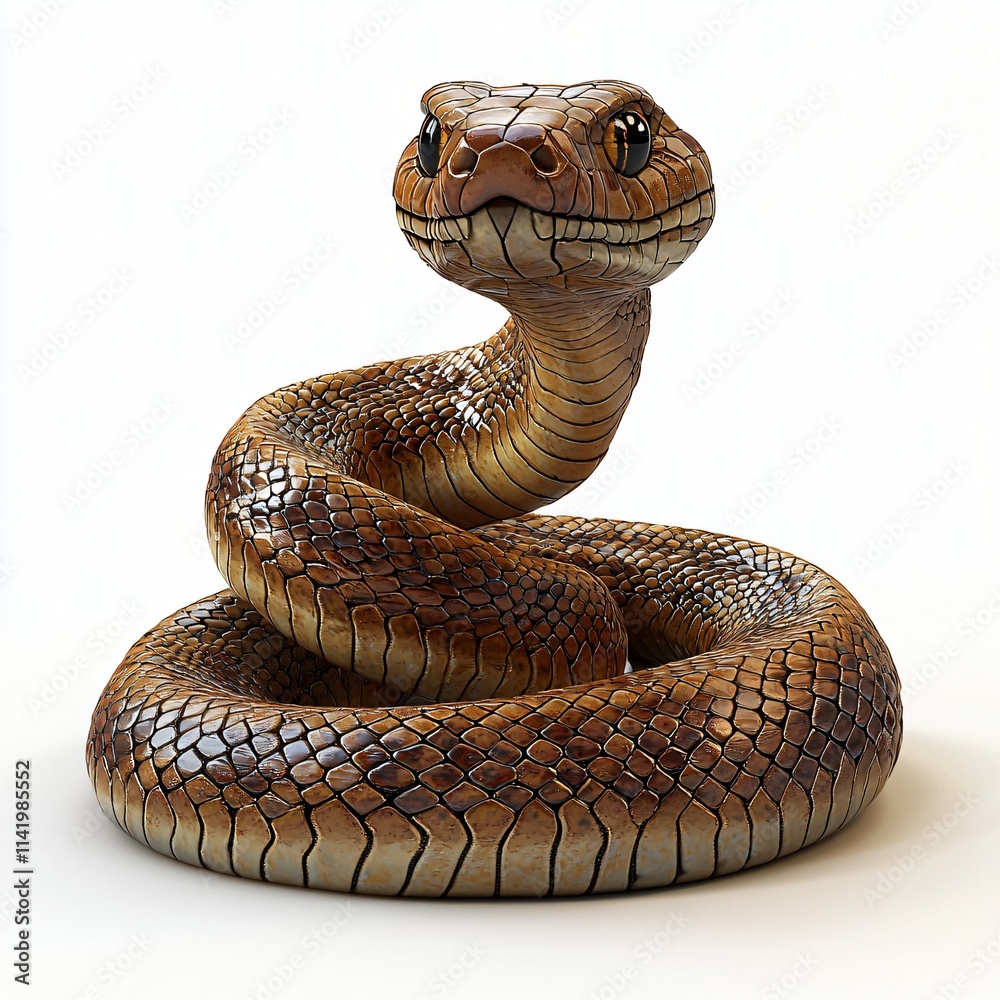 Fototapeta premium Coiled Snake Reptile Scales Wildlife Isolated 3D Render